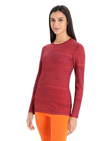 Cherry / Flash Women's Icebreaker Merino 200 Oasis Long Sleeve Crewe Ski Tracks Base Layers | USA 1823MQZA